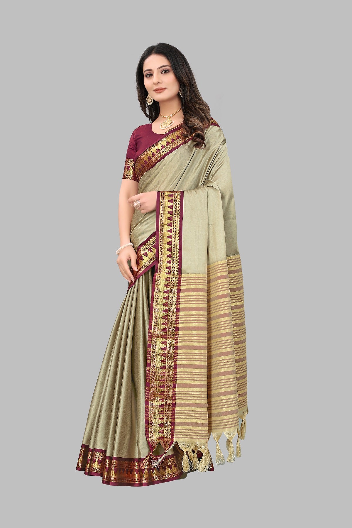 Chiku Brown Design Palav Cotton Silk Saree