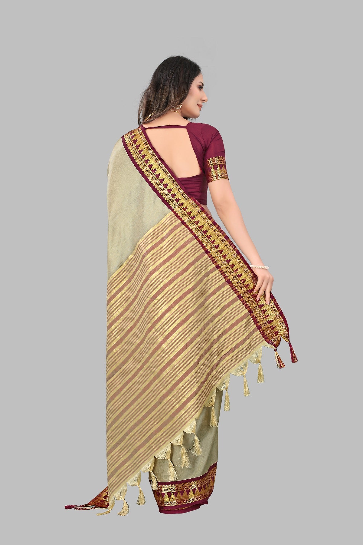 Chiku Brown Design Palav Cotton Silk Saree