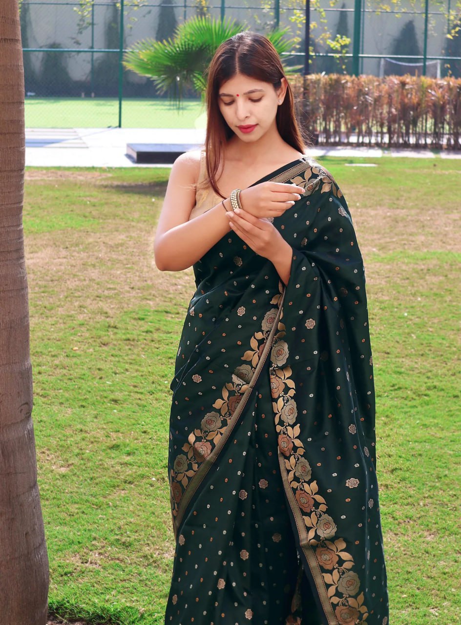 Green In Copper Design Gulabo Dola Silk Saree