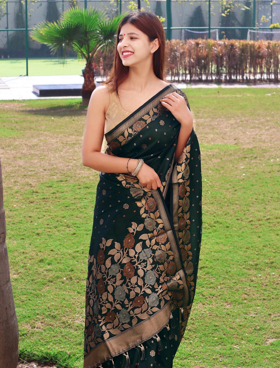 Green In Copper Design Gulabo Dola Silk Saree