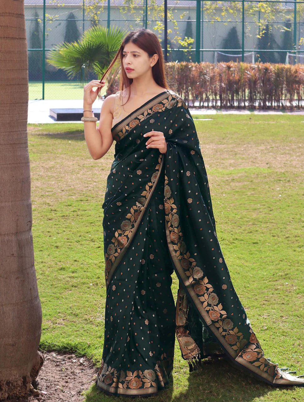 Green In Copper Design Gulabo Dola Silk Saree