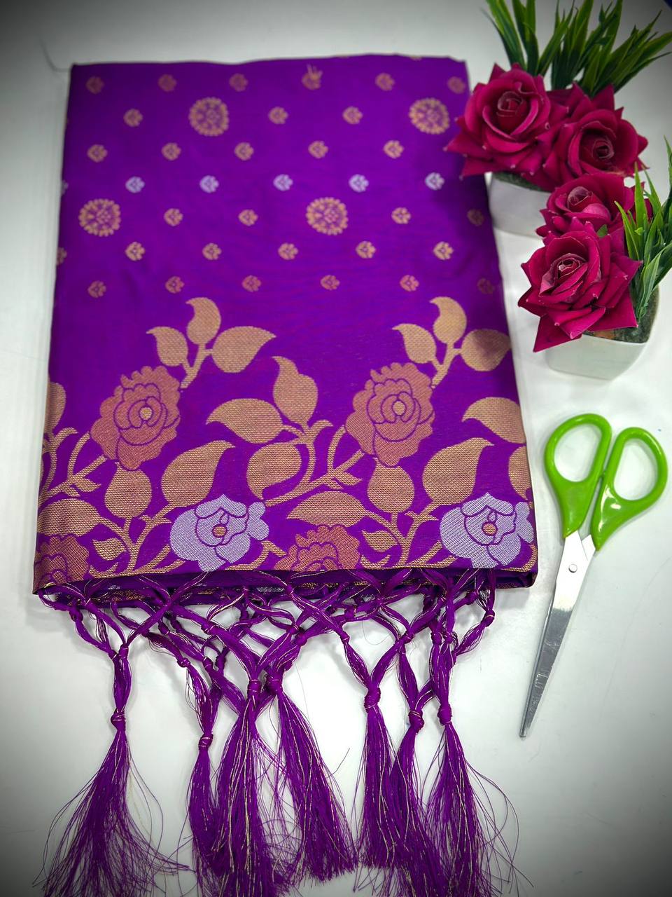 Purple In Copper Design Gulabo Dola Silk Saree