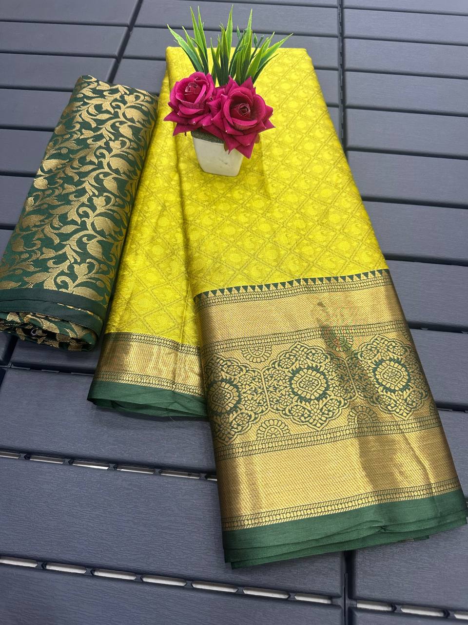 Light Green Golden Design Myra Cotton Silk Saree