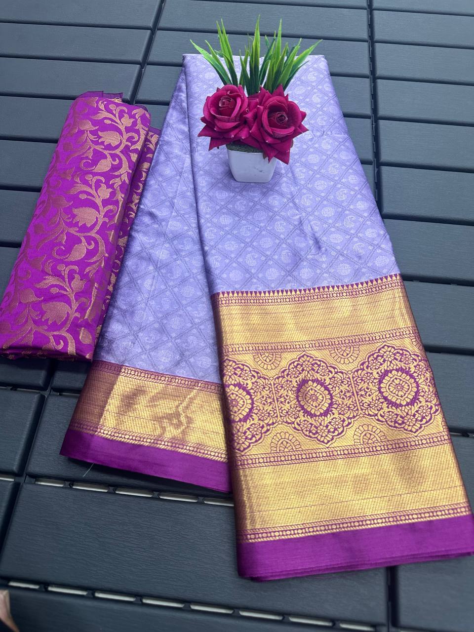 Lavender Pink Golden Design Myra Cotton Silk Saree