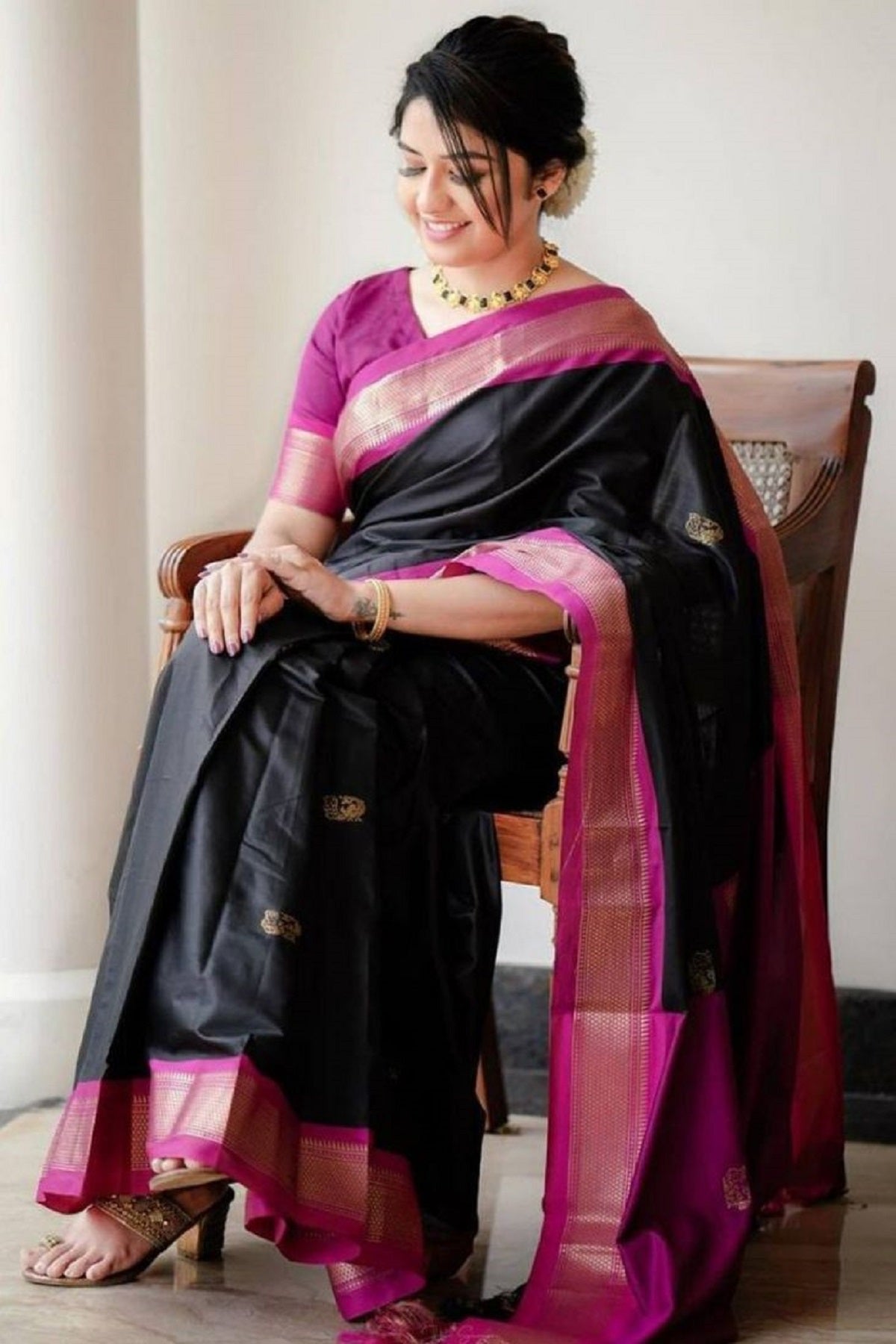 Black and Pink pallu Design CP Cotton Saree