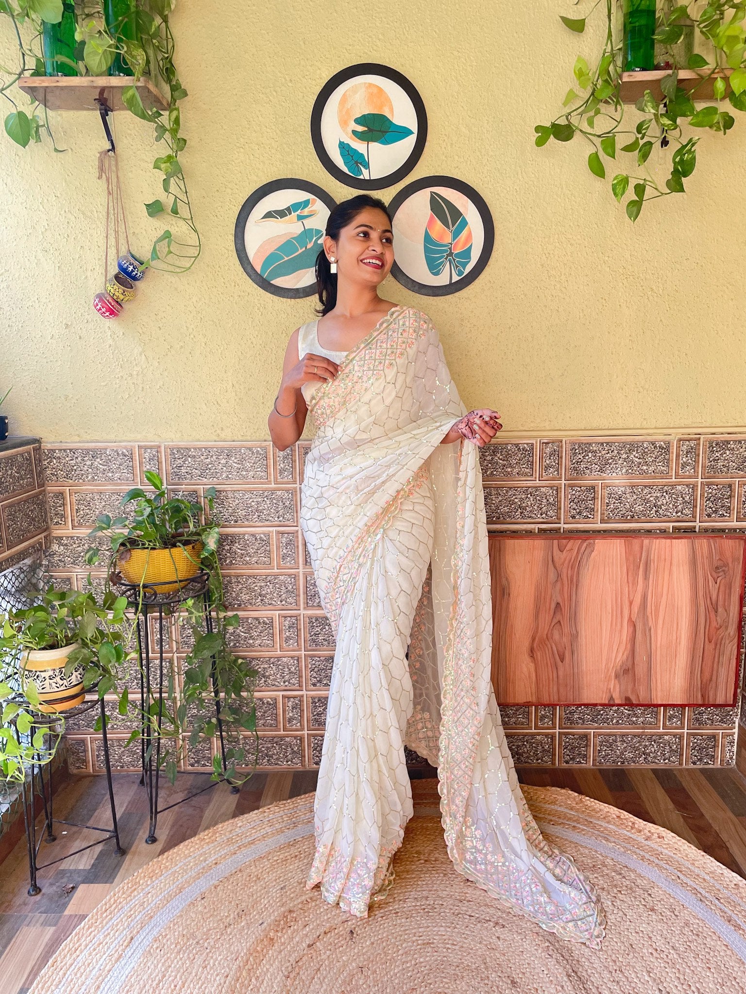 Jwala Cream - Most Beautiful Collection In Georgette With Sequence Embroidery Work All Over Saree