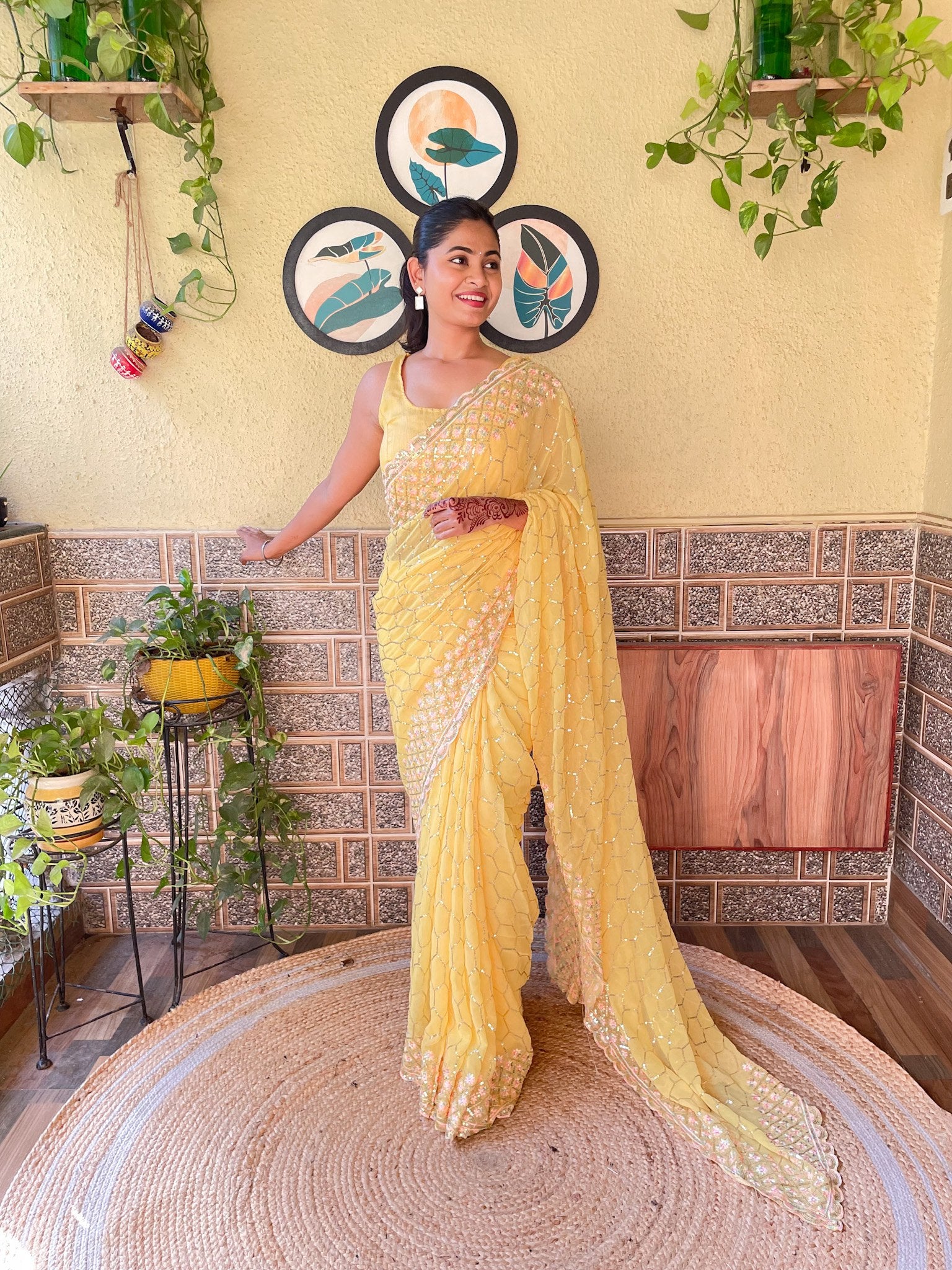 Jwala Yellow - Most Beautiful Collection In Georgette With Sequence Embroidery Work All Over Saree