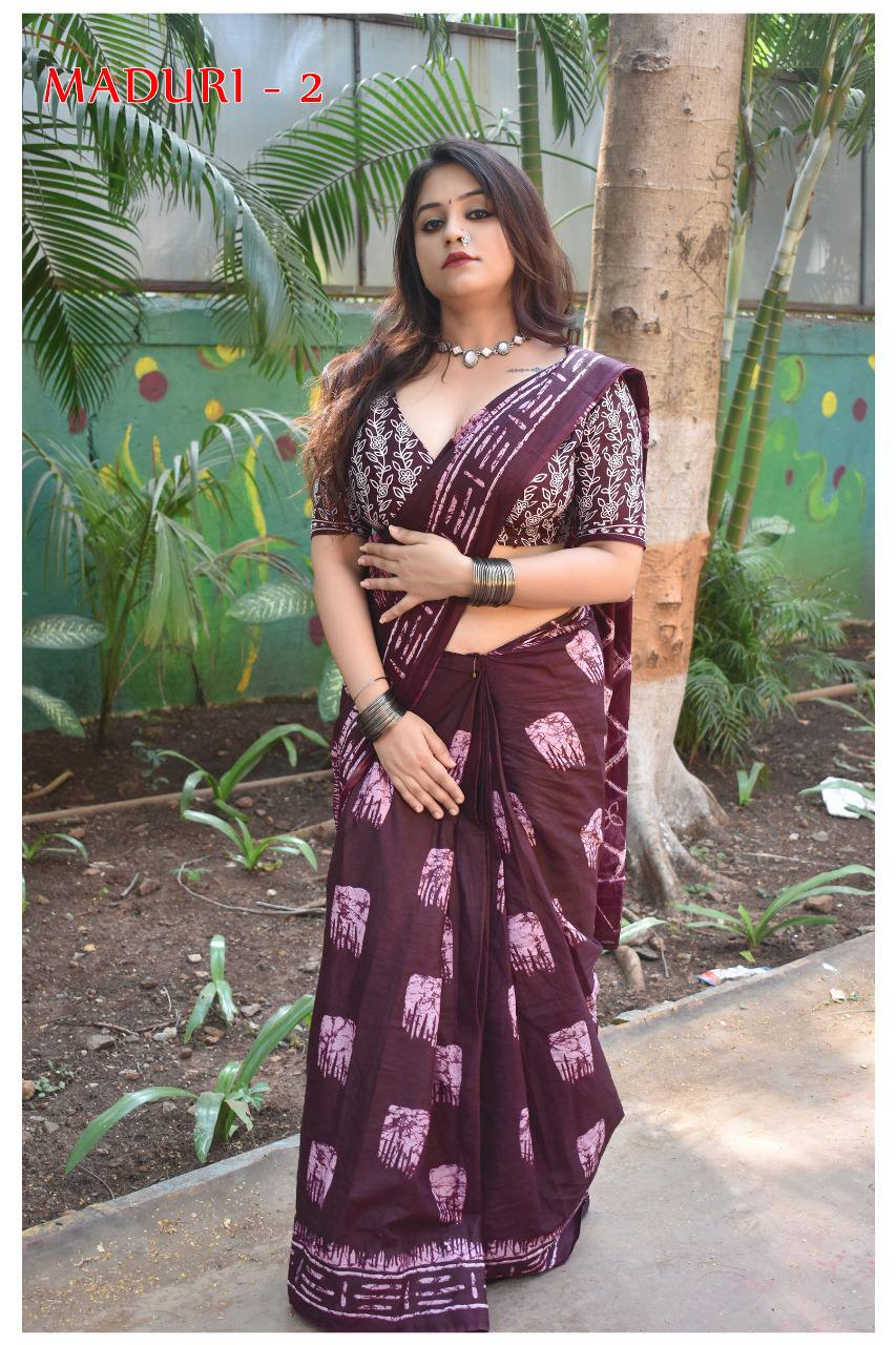 MADHURI 2-Maroon 100% Soft Pure Cotton Saree With Unstitched Blouse.