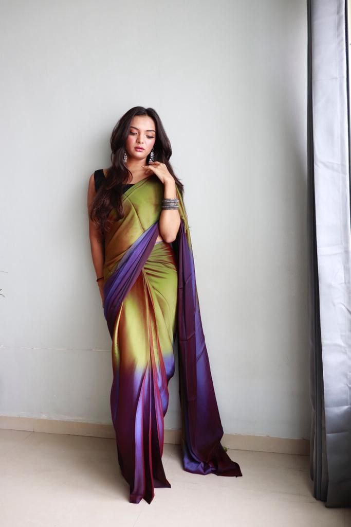 1-Min Ready To Wear Soft Nylon 3D Padding Saree With Unstitched Blouse.