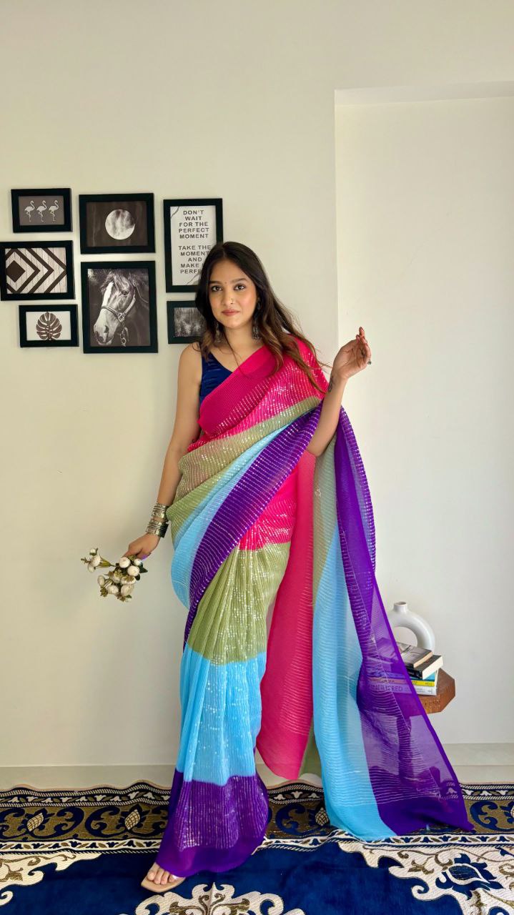 Taniya Multi Crush - Most Beautiful In Georgette With Crush Pattern Fabric With Sequence Embroidery Work Saree