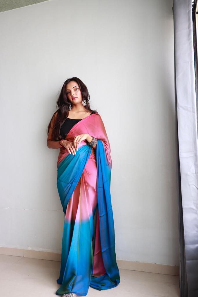 1-Min Ready To Wear Soft Nylon 3D Padding Saree With Unstitched Blouse.