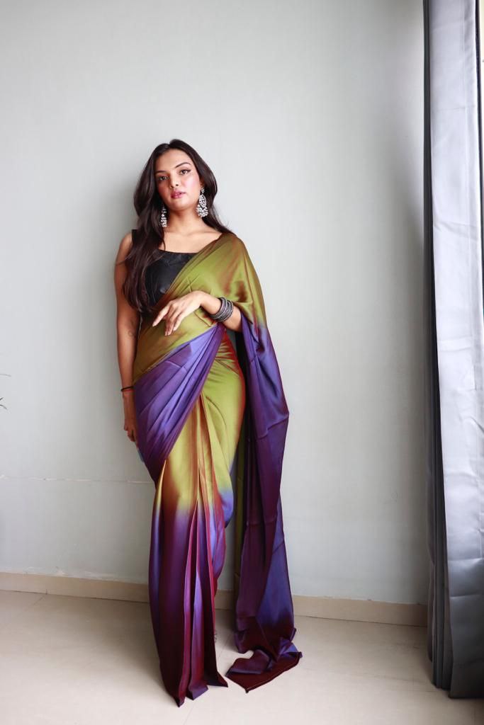 1-Min Ready To Wear Soft Nylon 3D Padding Saree With Unstitched Blouse.