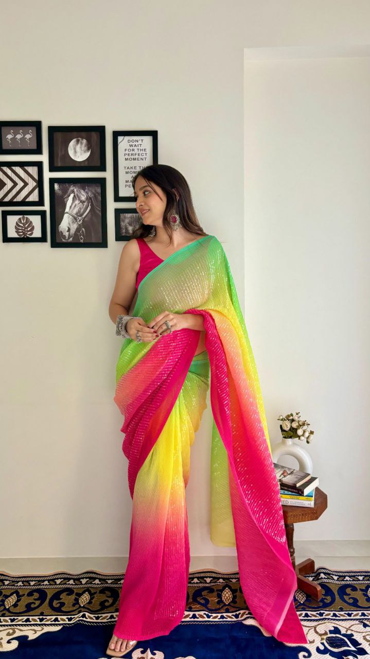 Taniya Multi Crush - Most Beautiful In Georgette With Crush Pattern Fabric With Sequence Embroidery Work Saree