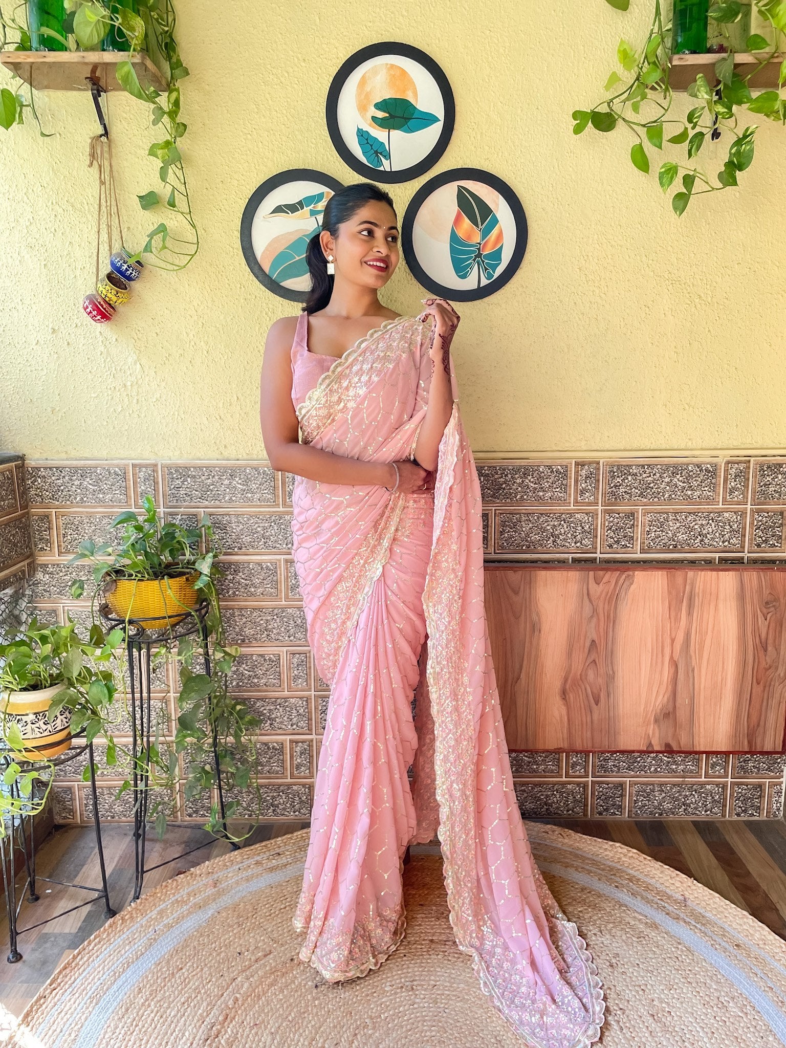 Jwala Peach - Most Beautiful Collection In Georgette With Sequence Embroidery Work All Over Saree