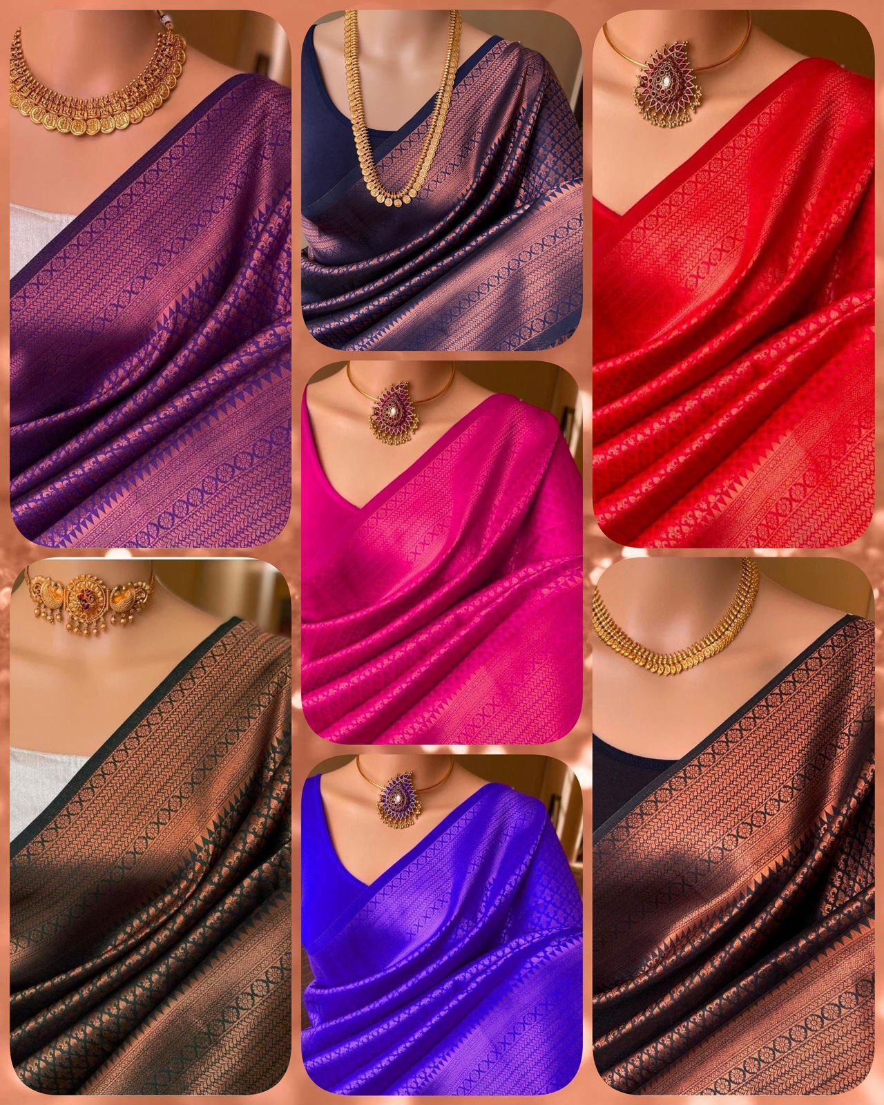 Red Copper Design Boarder Pop Kanjivaram Silk Saree